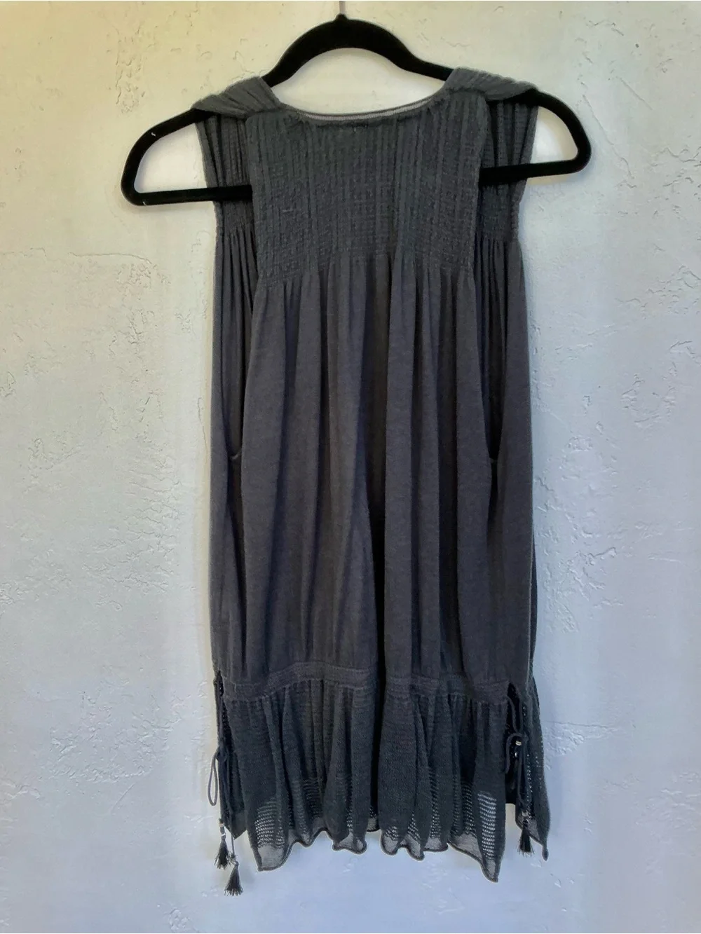 Free People Deep V-Neck Lightweight Knit Dropped Waist Tunic Top - Charcoal - Picture 7 of 9